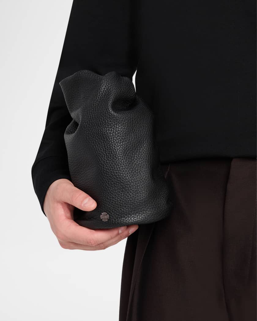 THE ROW Men's Sporty Leather Drawstring Pouch | Neiman Marcus