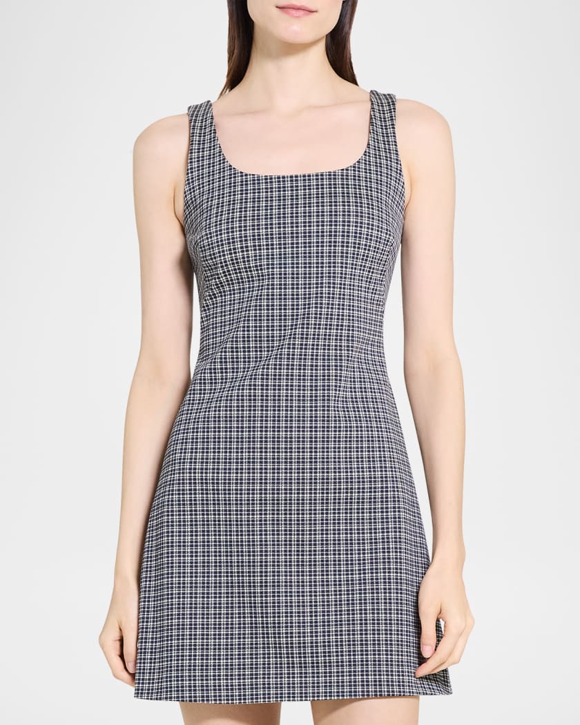 Theory Plaid Scoop-Neck Mini Dress Neiman Marcus