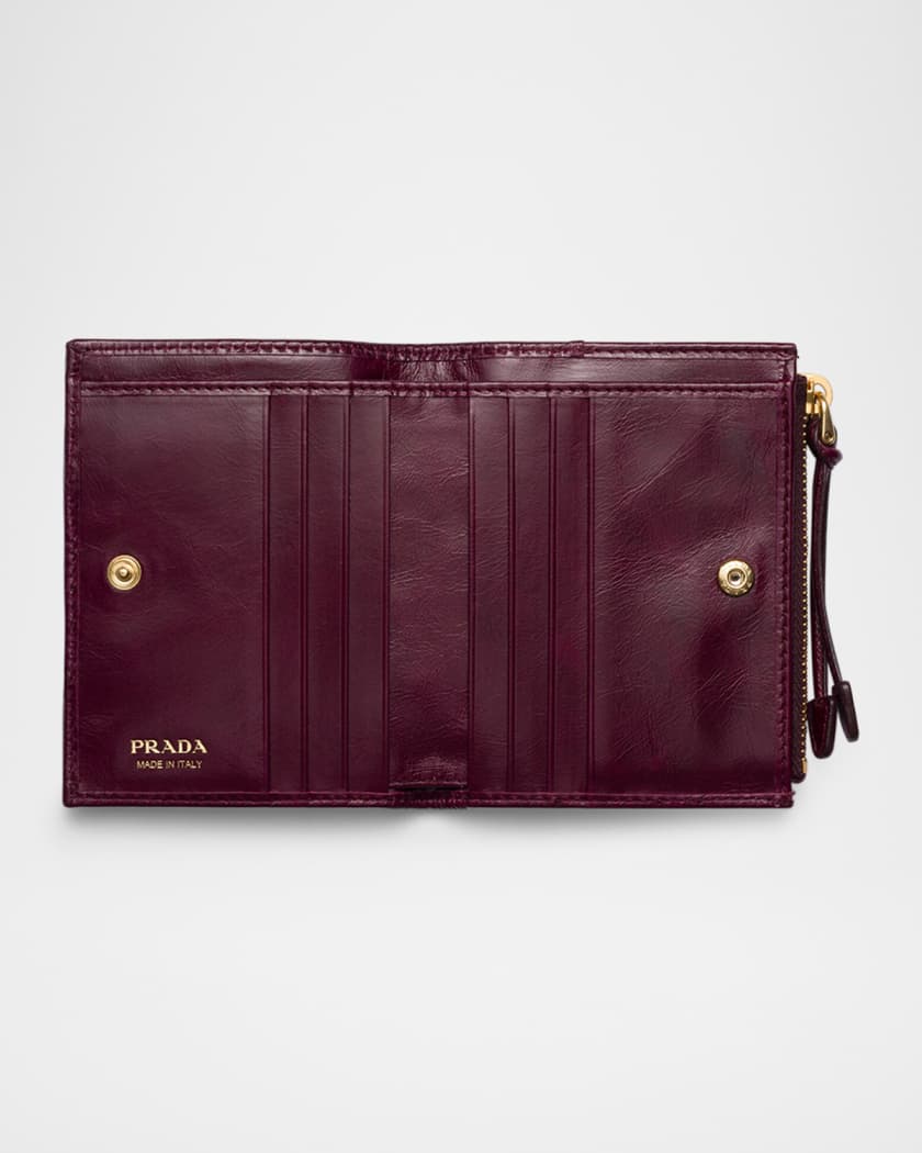 小物 Prada Perforated Leather Compact Wallet Prada Black Saffiano Leather Compact Bifold Wallet