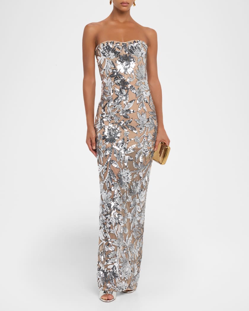 Dahlia Strapless Floral Sequin Column Gown