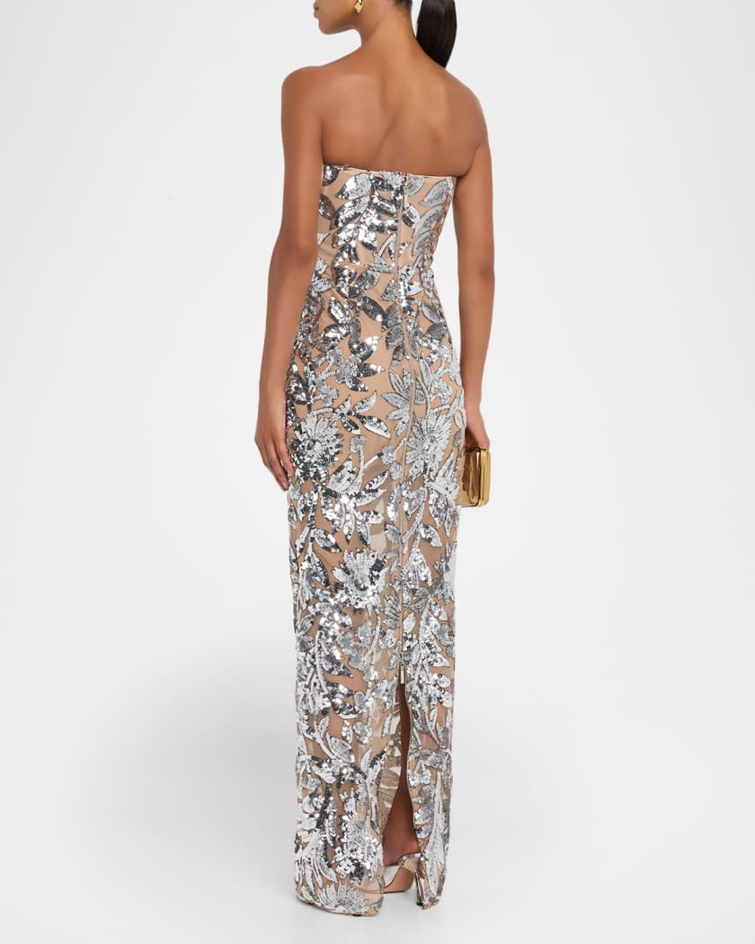 Dahlia Strapless Floral Sequin Column Gown