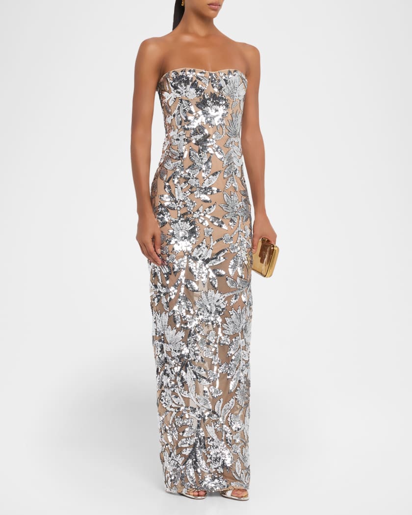 Dahlia Strapless Floral Sequin Column Gown