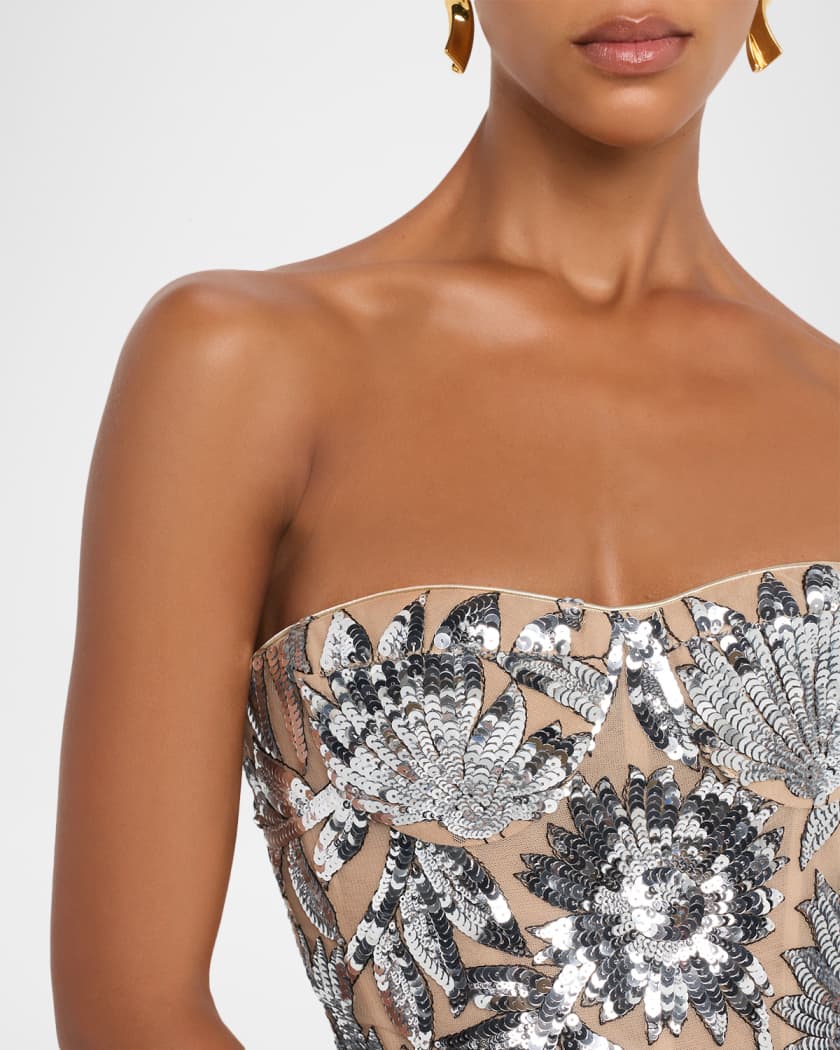 Dahlia Strapless Floral Sequin Column Gown