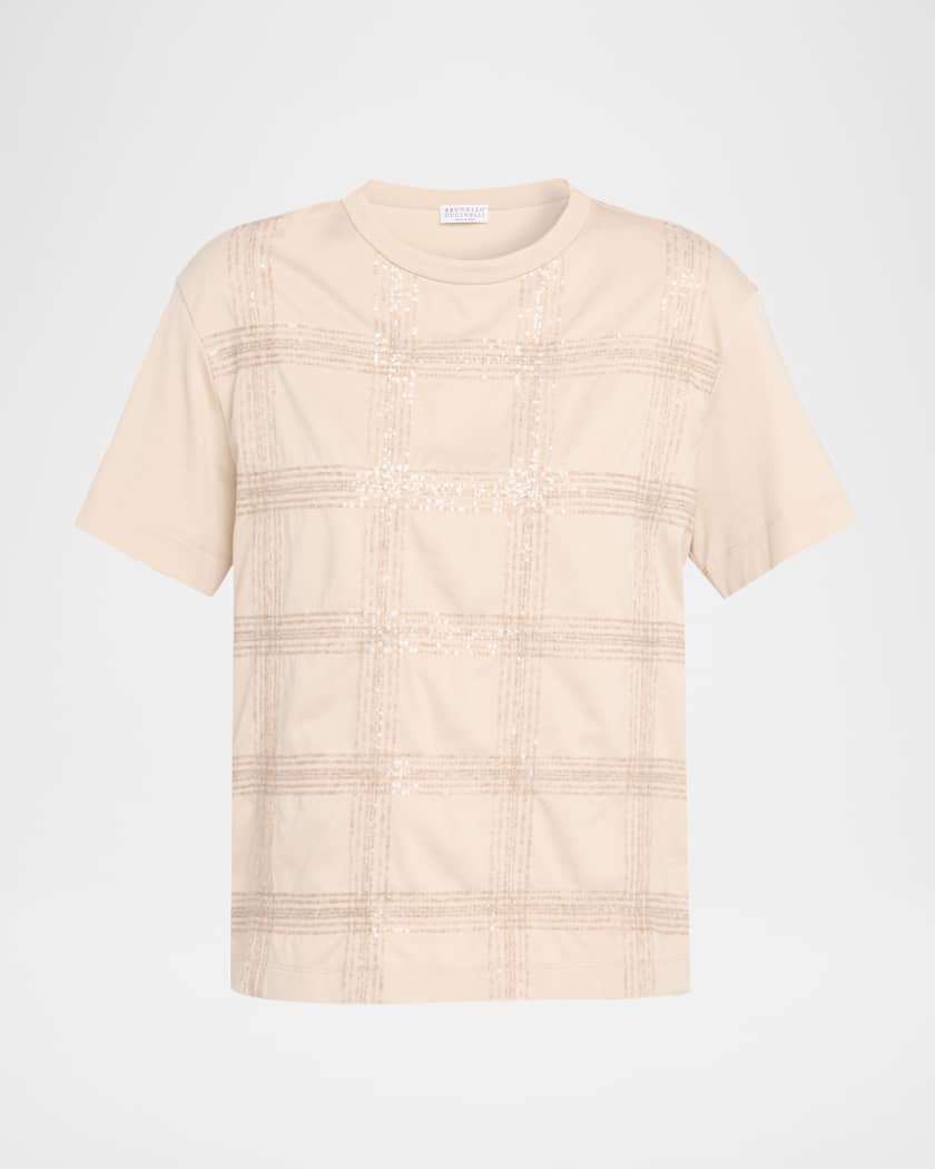Brunello Cucinelli Prince Of Wales Paillette Cotton Jersey T