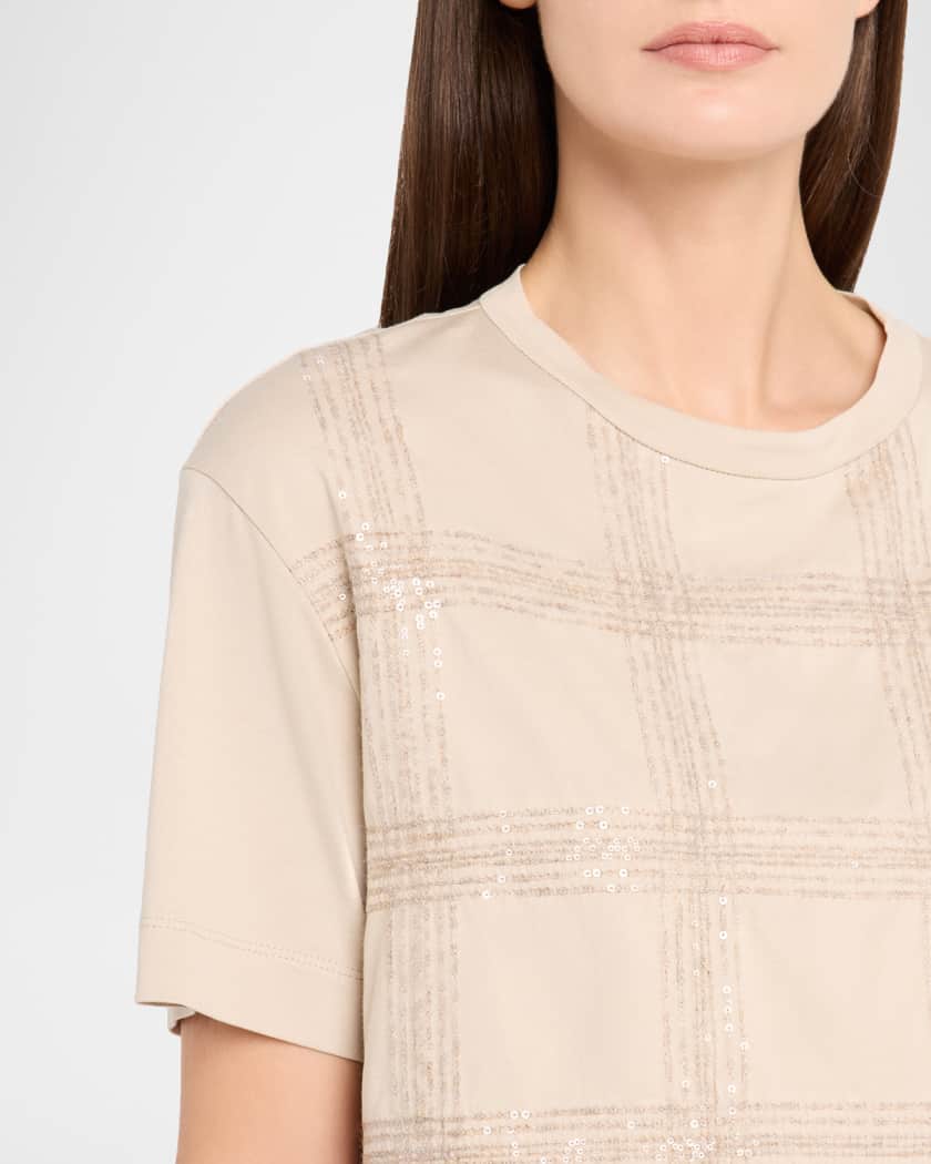Brunello Cucinelli Prince Of Wales Paillette Cotton Jersey T