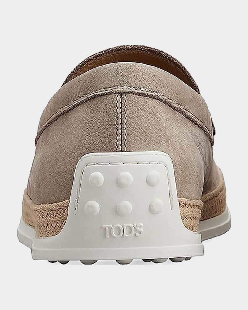Tod's Men's Pantofola Leather Raffia Loafers | Neiman Marcus