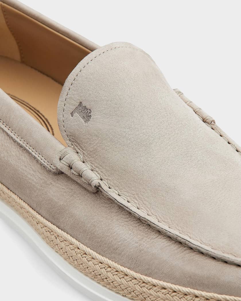 Tod's Men's Pantofola Leather Raffia Loafers | Neiman Marcus