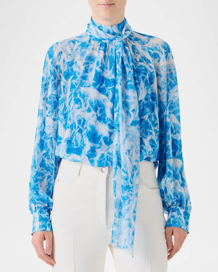 Akris Whitecaps Printed Tie-Neck Silk Blouse | Neiman Marcus