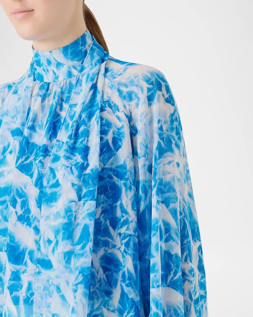 Akris Whitecaps Printed Tie-Neck Silk Blouse | Neiman Marcus