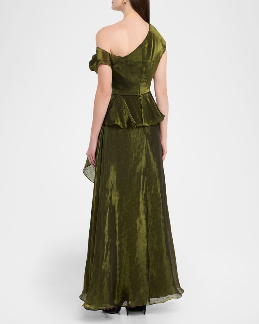 Avalina Draped Organza Lame Peplum Gown