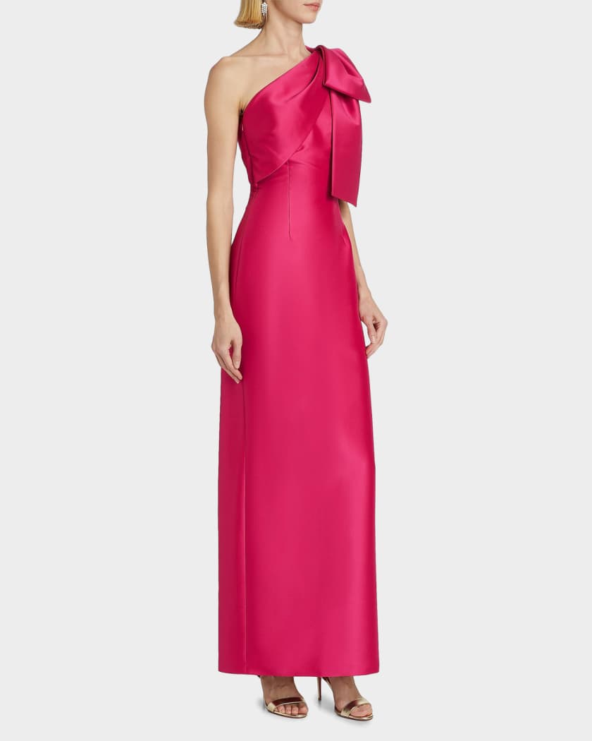 open lace back dress Fitted One Shoulder Satin Slit Gown by Ladivine B8401