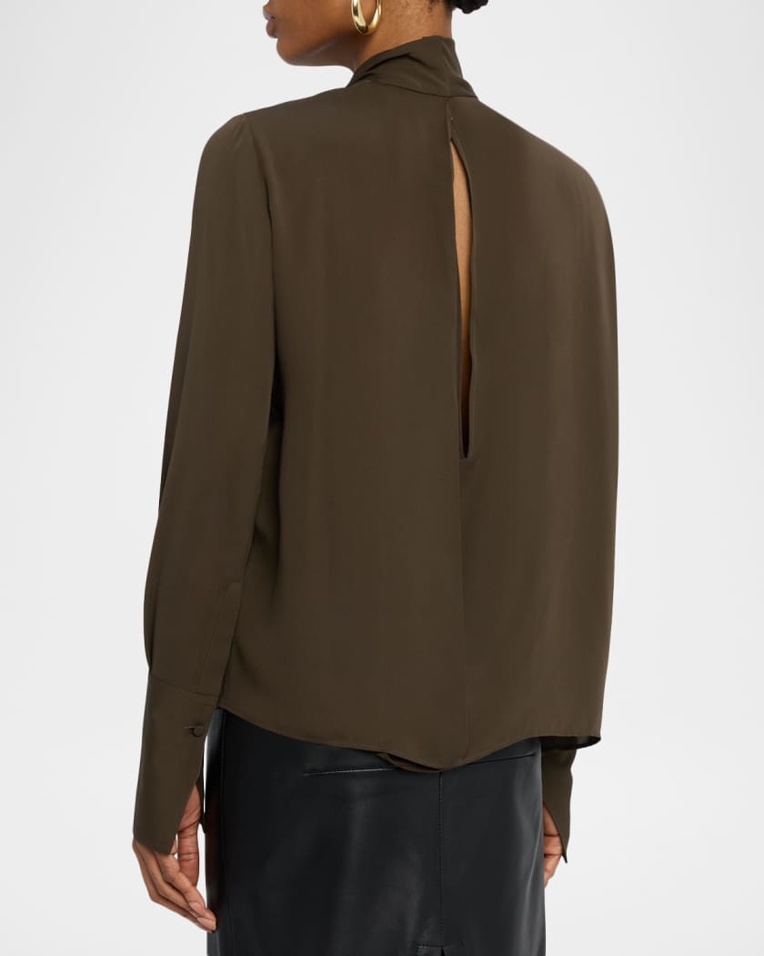 Twisted-Neck Silk Long-Sleeve Shirt
