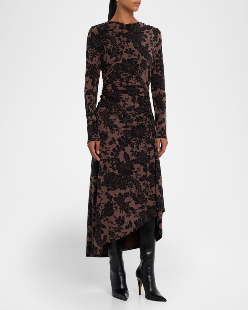 Theodora Floral Long-Sleeve Midi Dress