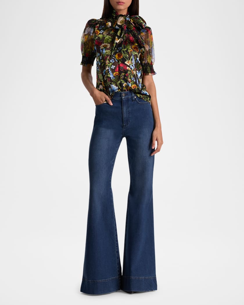 Brentley Floral Puff-Sleeve Blouse