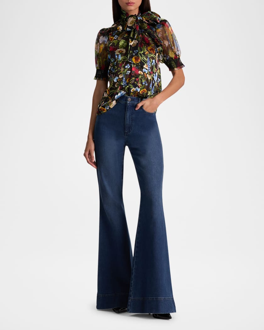 Brentley Floral Puff-Sleeve Blouse