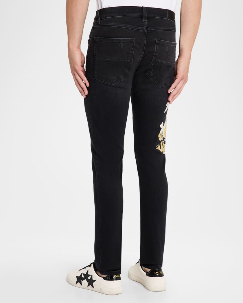 Men's Dragon Repair Slim-Fit Distressed Denim Jeans