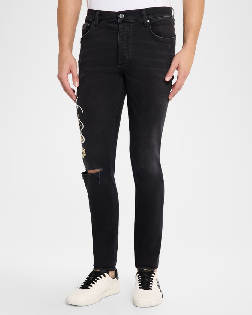 Men's Dragon Repair Slim-Fit Distressed Denim Jeans