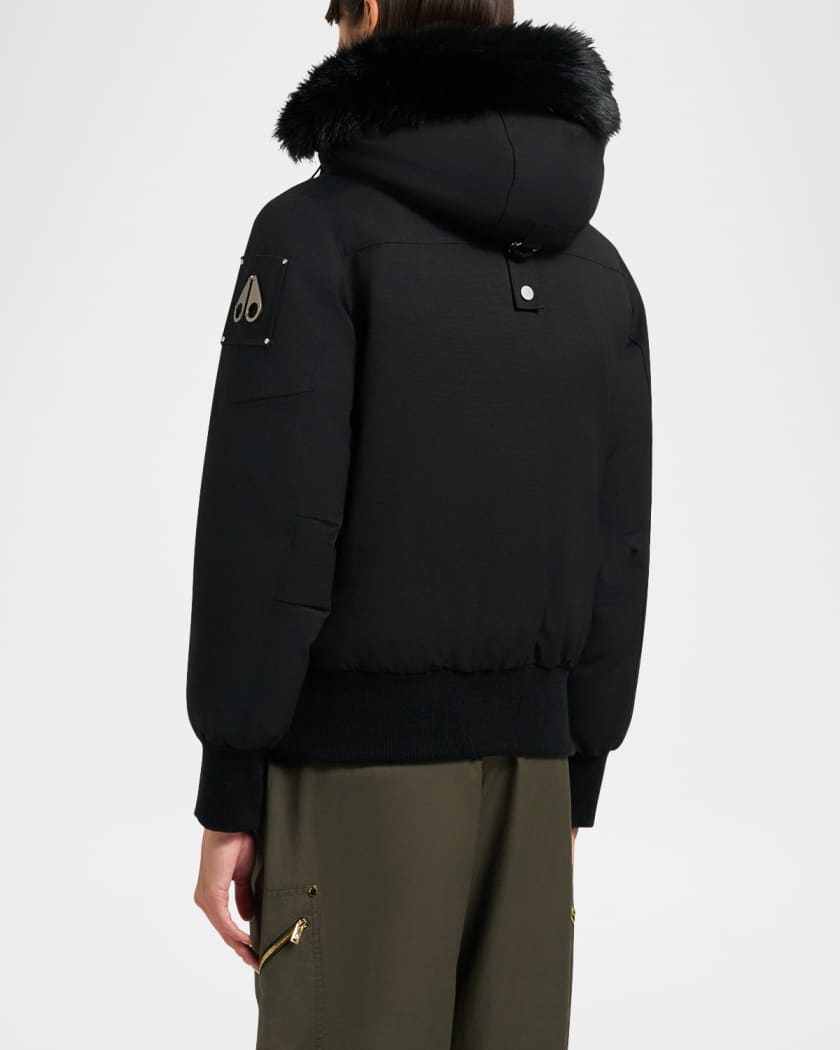 Debbie Bomber Jacket with Detachable Hood, Shearling Trim, & Pom Poms