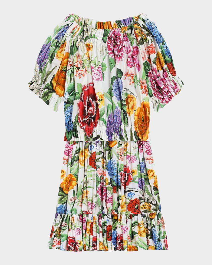 Dolce&Gabbana Girl's Floral Off-The-Shoulder Top, Size 2-12