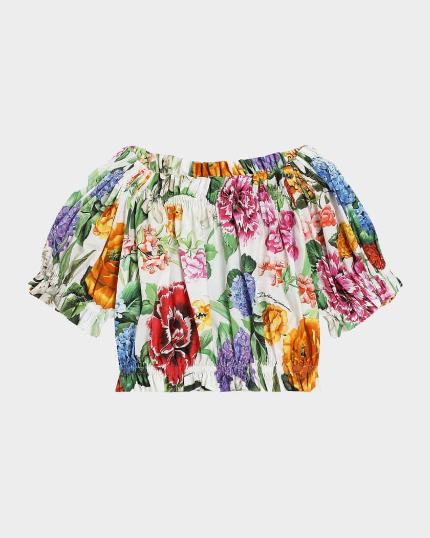 DOLCE&GABBANAボリュームスリーブ トップス Dolce&Gabbana Girl's Floral Off-The-Shoulder Top, Size 2-12