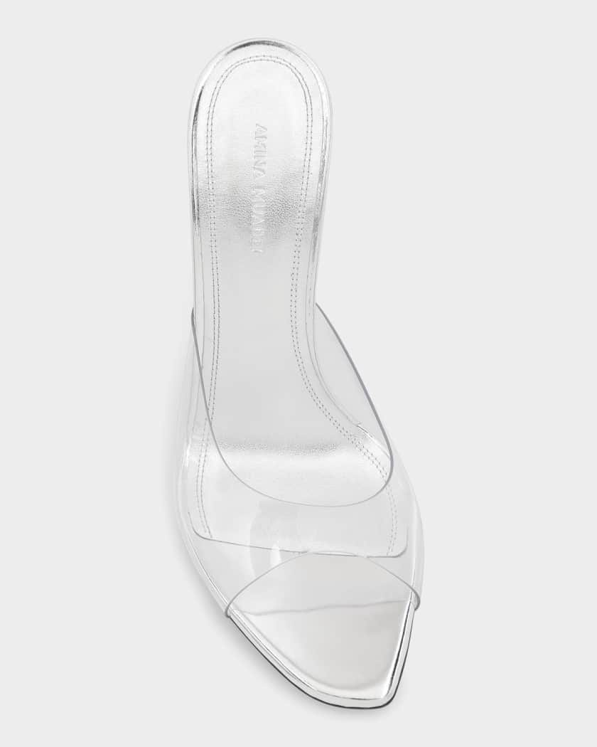 Amina Muaddi Alexa 95MM Transparent PVC Mules | Neiman Marcus