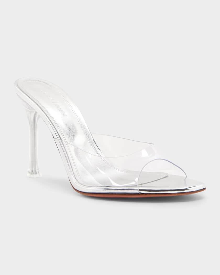 Amina Muaddi Alexa 95MM Transparent PVC Mules | Neiman Marcus