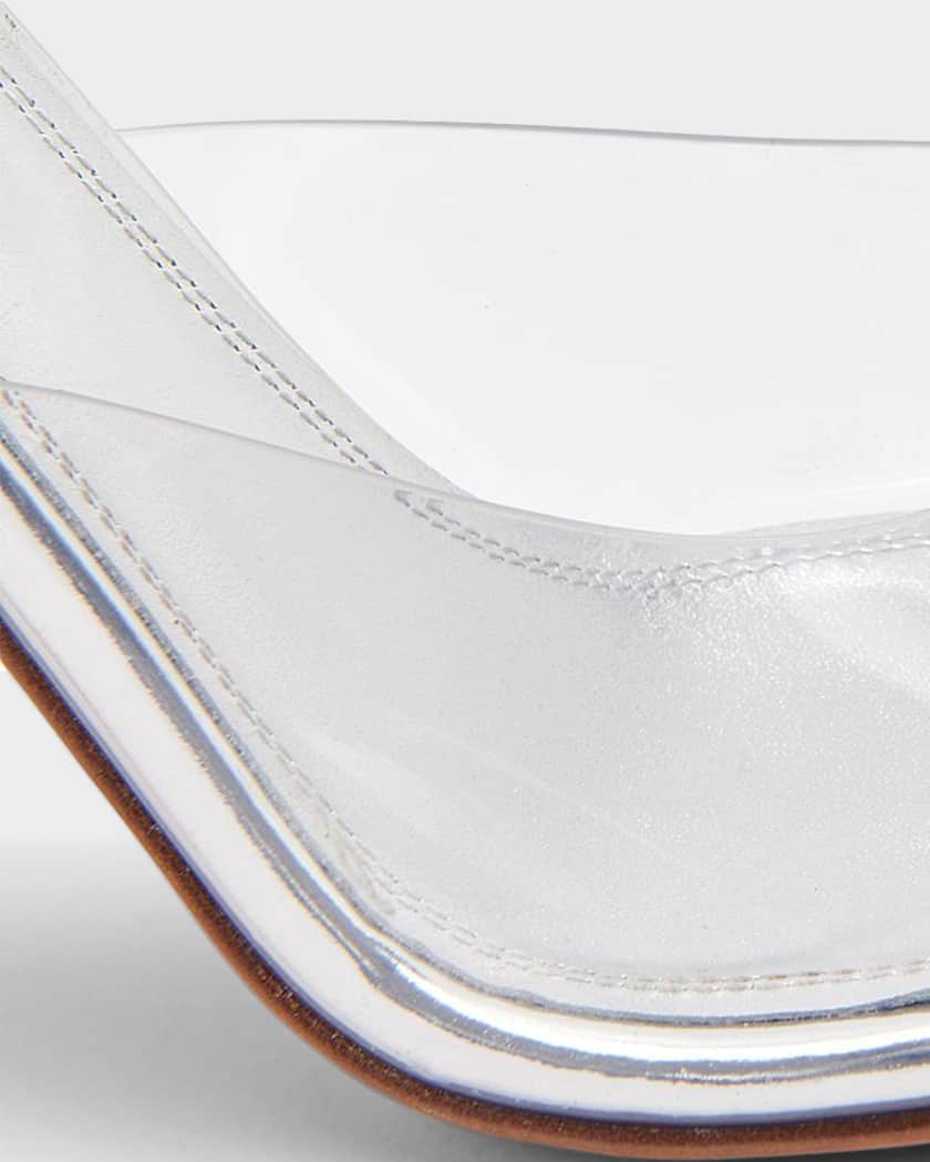 Amina Muaddi Alexa 95MM Transparent PVC Mules | Neiman Marcus