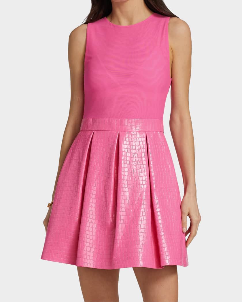ALICE + OLIVIA Chara Croc-Embossed Party Dress | Neiman Marcus