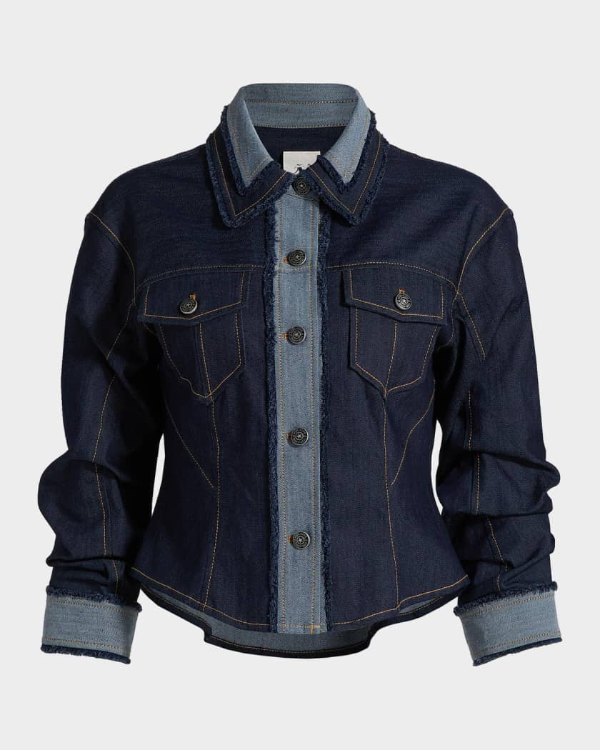 Cinq a Sept Stretch-Cotton Contrast-Stitch Crop Jacket | Neiman Marcus