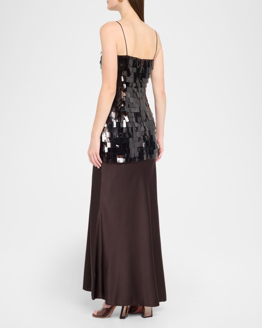 staud brown sequin dress Sequined Tulle Halterneck Midi Dress