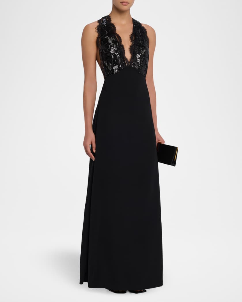 Chantal Sequined Plunging Cutout Gown