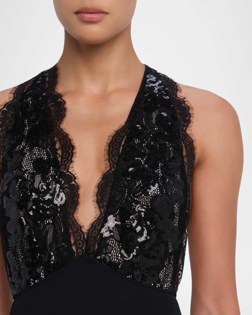 Chantal Sequined Plunging Cutout Gown