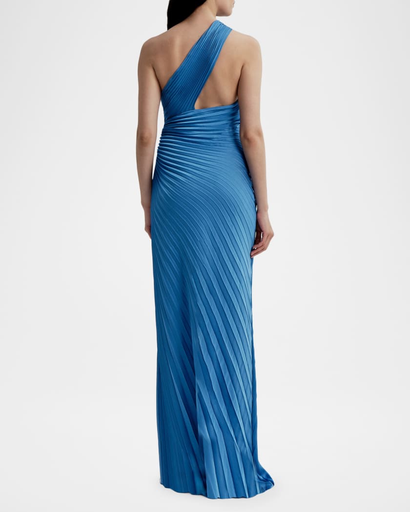 sachin and babi light blue dress A.L.C. Lara Pleated One-Shuolder Gown