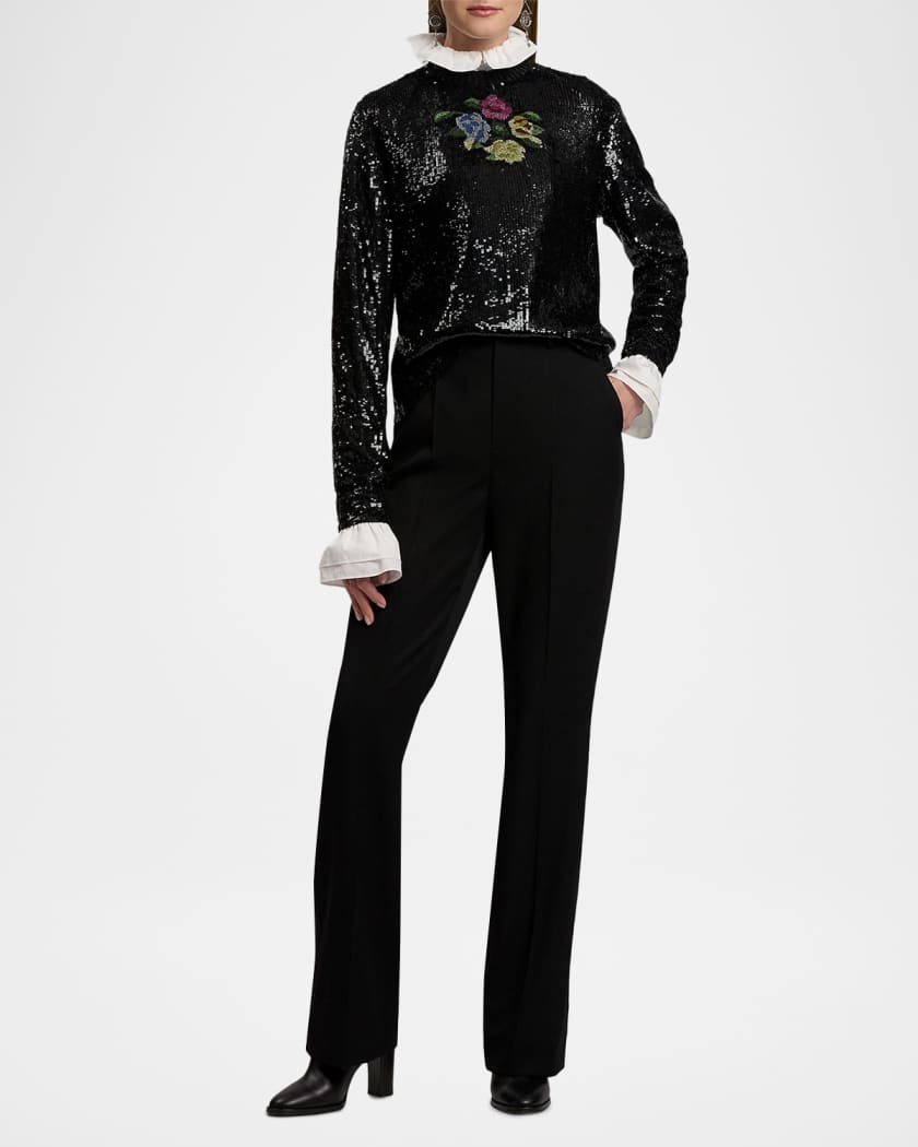 Sharon Sequined Tulle Long-Sleeve Top
