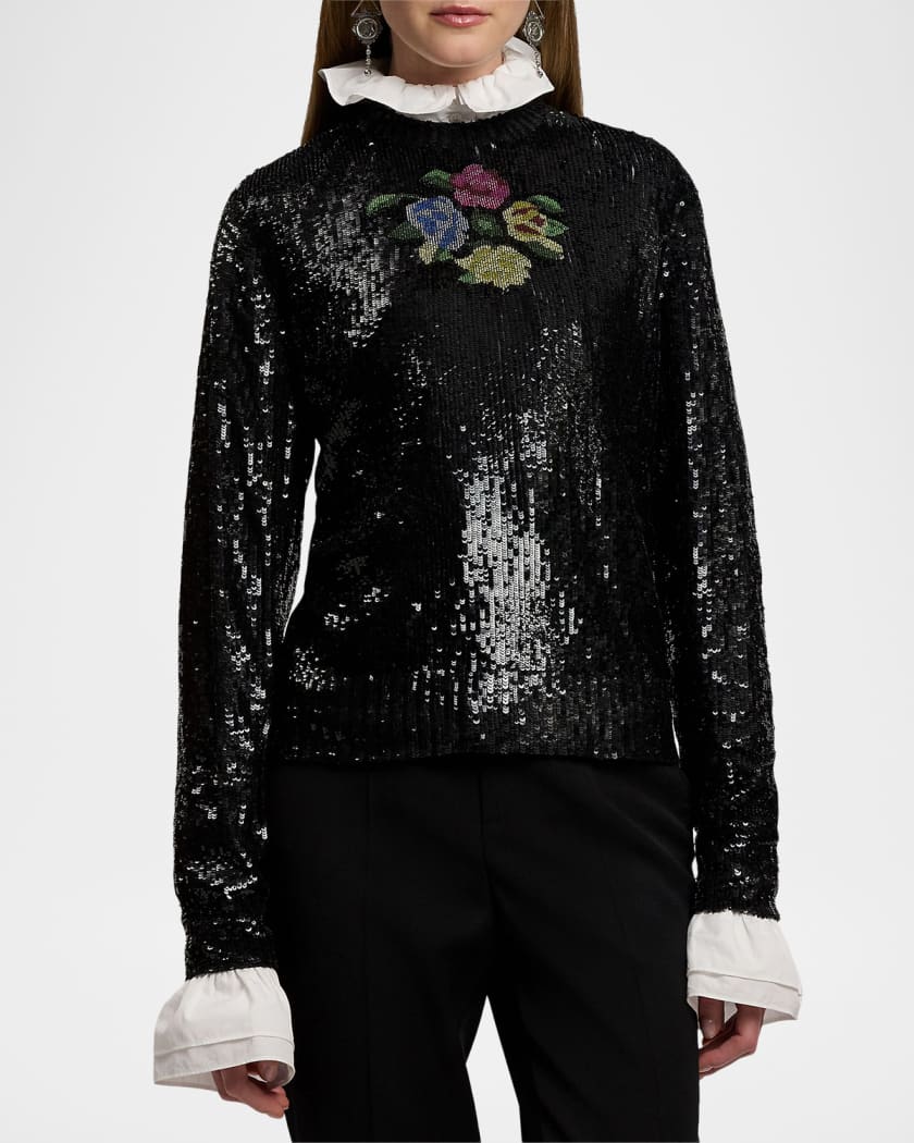 Sharon Sequined Tulle Long-Sleeve Top