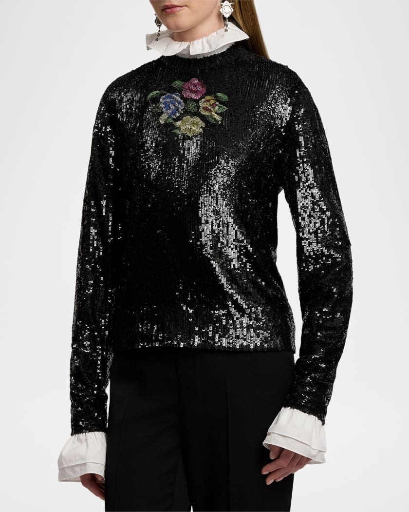 Sharon Sequined Tulle Long-Sleeve Top