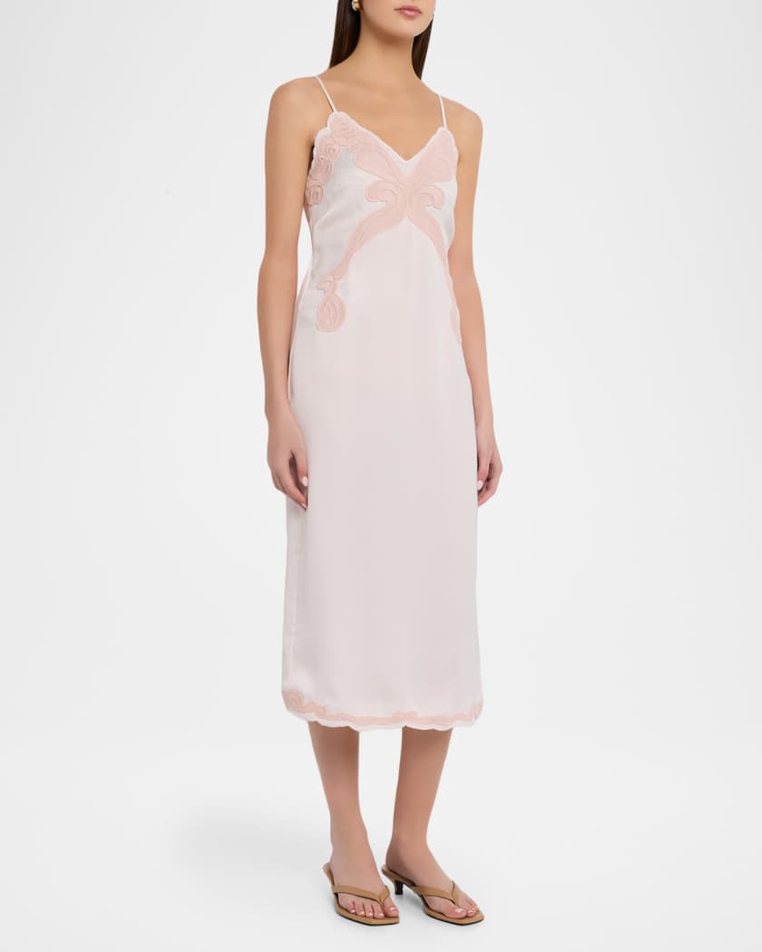 Ann Embroidered Satin Slip Dress | Neiman Marcus