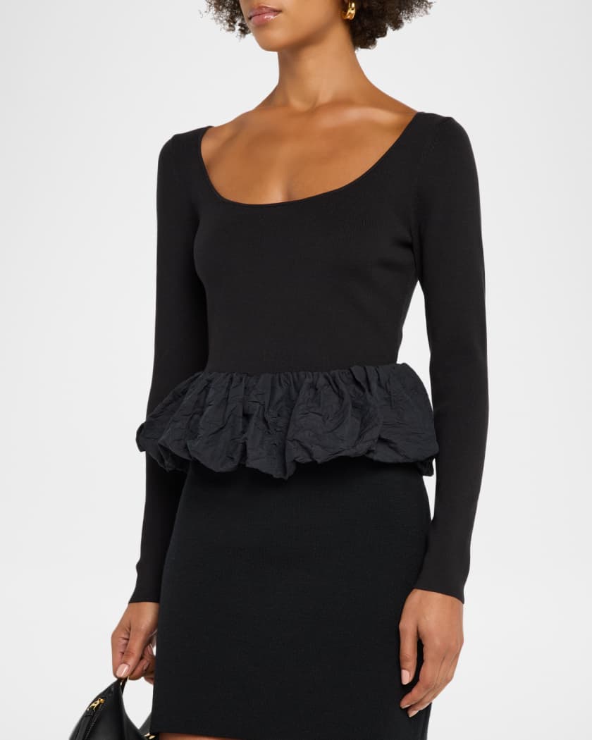 Tillie Scoop-Neck Bubble-Hem Top