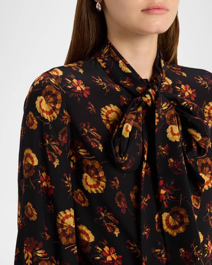 Burberry Lina Floral Silk Neck-Scarf Button-Down Shirt