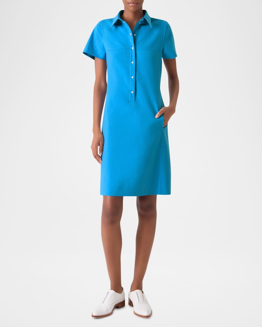 Akris Short-Sleeve Cotton-Silk Polo Dress | Neiman Marcus