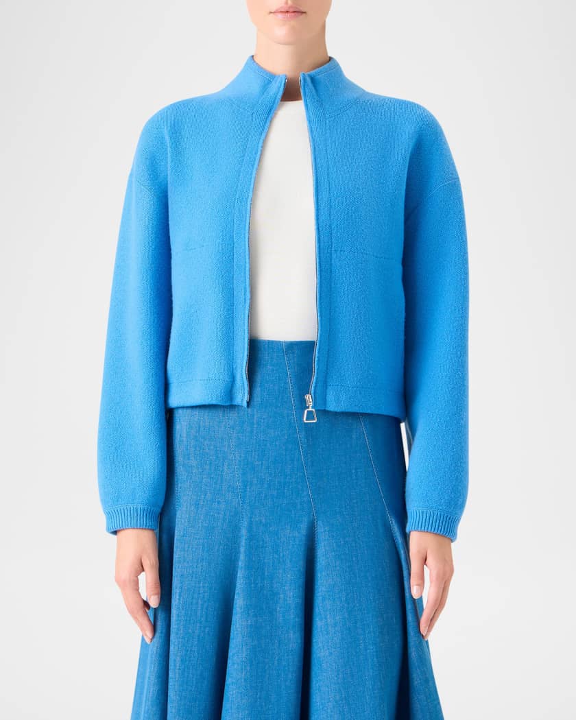 Akris Cashmere Pique Knit Zip Cardigan | Neiman Marcus