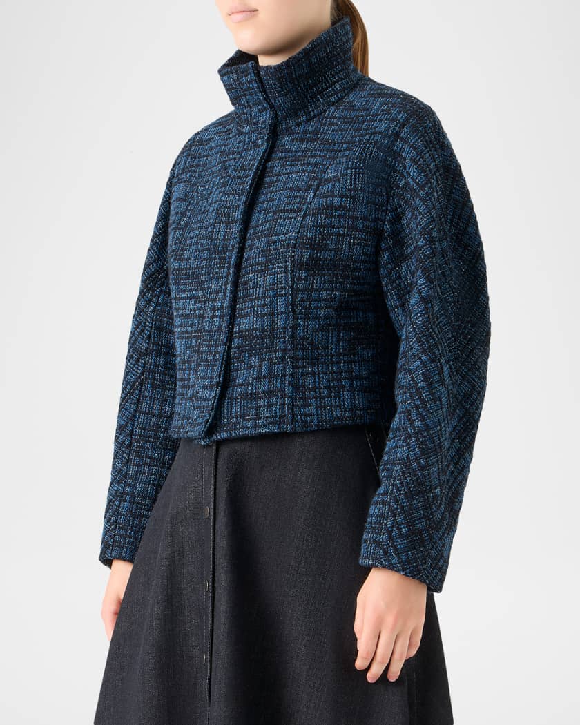Akris punto Raw Denim Tweed Zip Jacket | Neiman Marcus