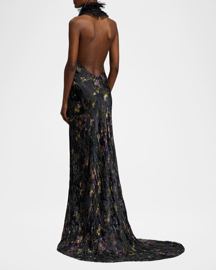Ellen Beaded Mock-Neck Velvet Backless Trumpet Gown