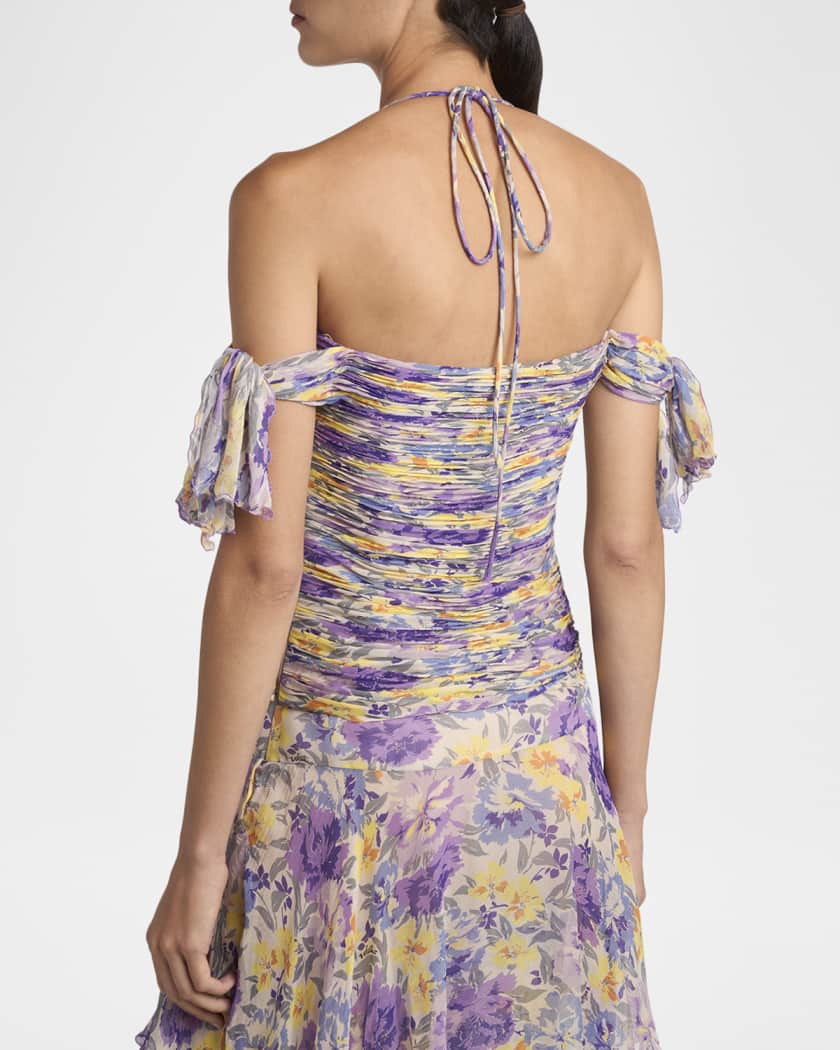 Valentino Garavani Off-The-Shoulder Ruched Floral Silk