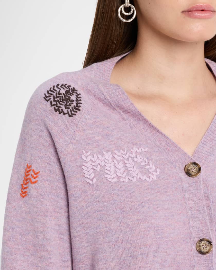 Moschino Jeans Extra-Fine Embroidered Wool Cardigan | Neiman Marcus