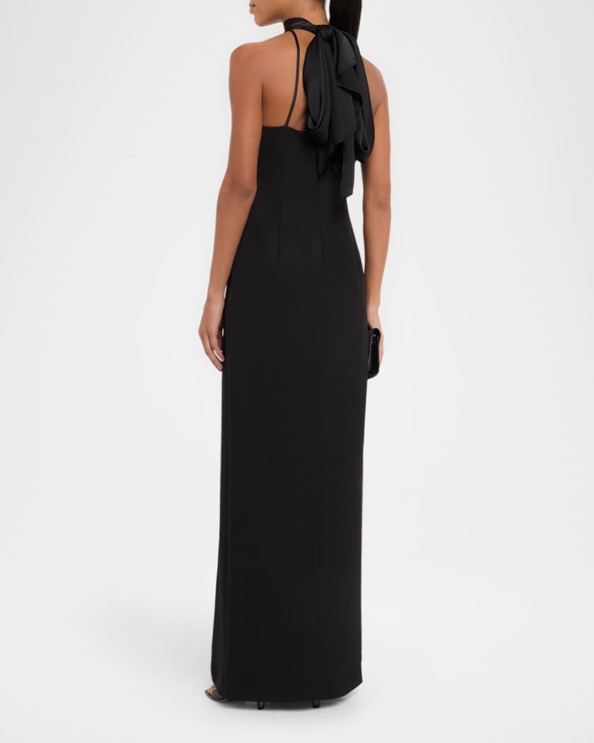 Draped Bonded Crepe Column Gown