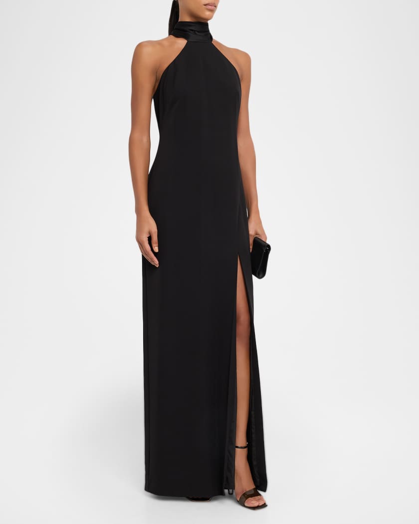 Draped Bonded Crepe Column Gown