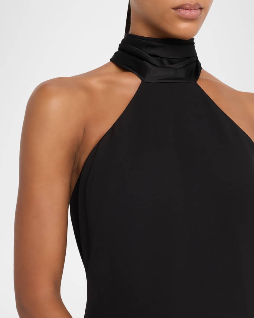 Draped Bonded Crepe Column Gown