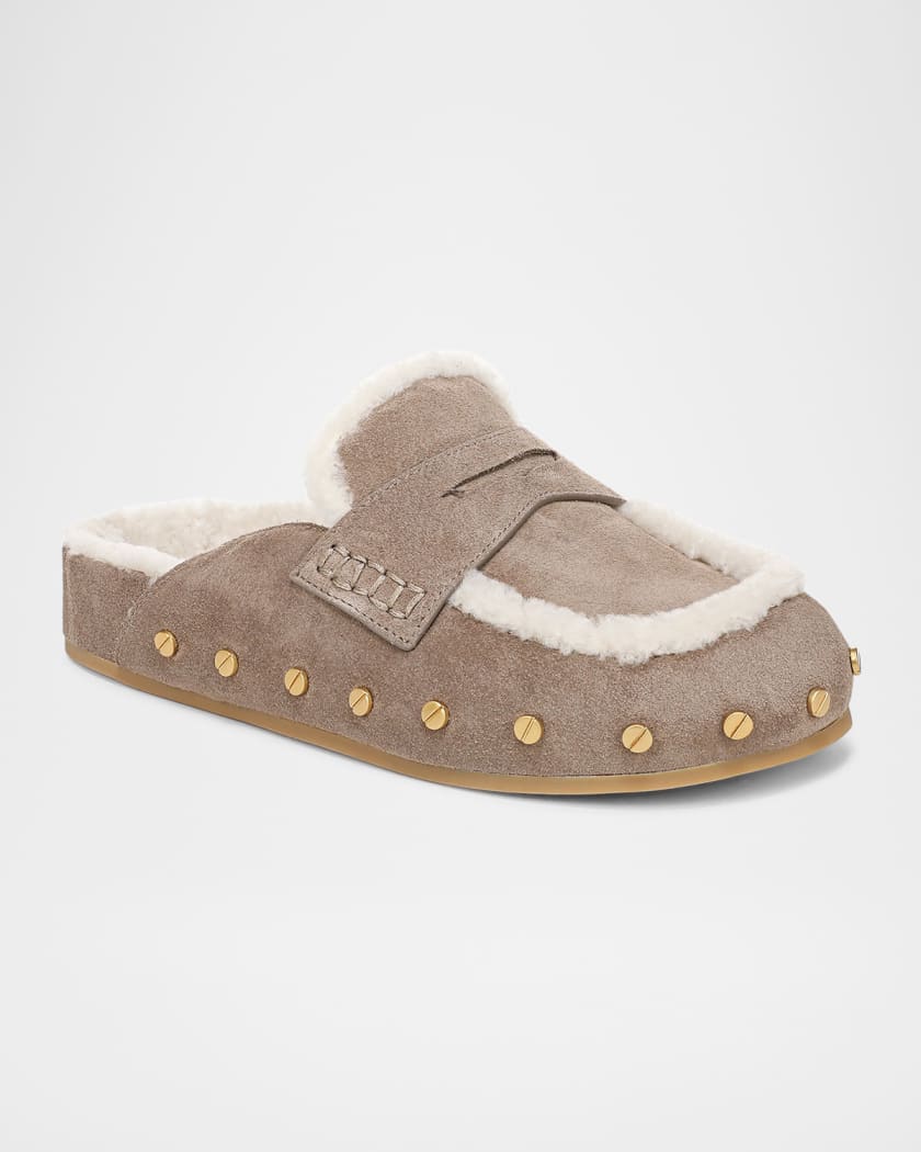 Fenix Studded Shearling Loafer Mules