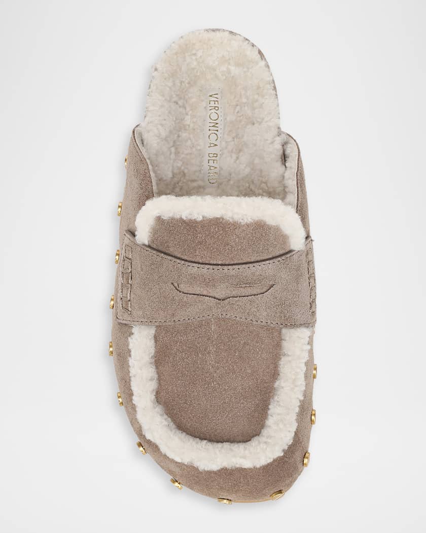 Fenix Studded Shearling Loafer Mules